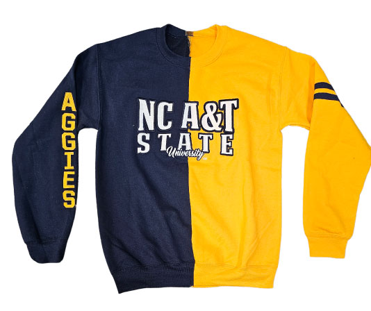 NC A&T State University Colorblock Crewneck Sweatshirt (Blue & Gold)
