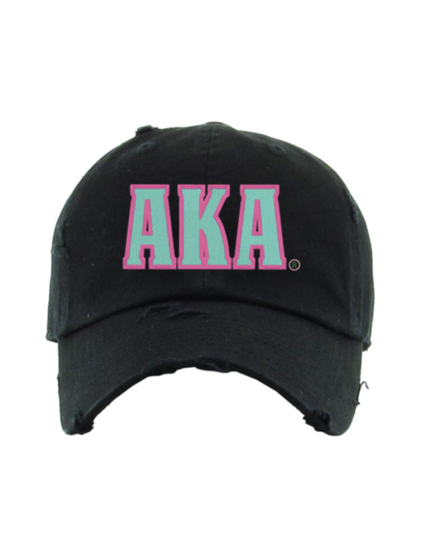 AKA Black "AKA" Distressed Adjustable Cap