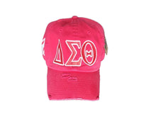 Load image into Gallery viewer, DST Red &quot;ΔΣΘ&quot; Cotton Distressed Cap
