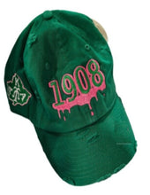 Load image into Gallery viewer, AKA Green Drippin&#39; 1908 Distressed Cap
