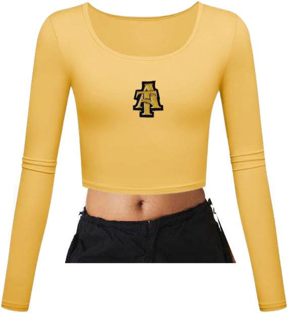 NC A&T Interlocking A and T Fitted Scoop Neck LS Crop Top