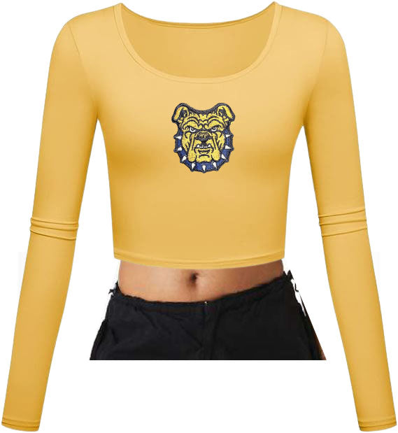 NC A&T Aggie Bulldog Face Fitted Scoop Neck LS Crop Top