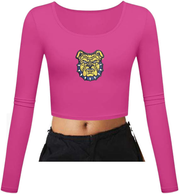 NC A&T Aggie Bulldog Face Fitted Scoop Neck LS Crop Top