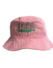 Load image into Gallery viewer, AKA Pink &quot;Drippin&quot; 1908 Embroidered Bucket Hat
