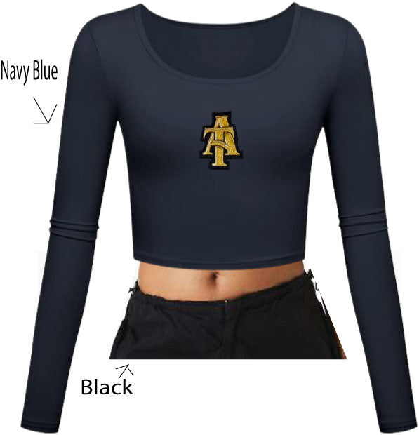 NC A&T Interlocking A and T Fitted Scoop Neck LS Crop Top