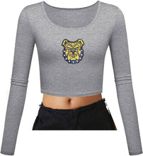 Load image into Gallery viewer, NC A&amp;T Aggie Dog Face Fitted Scoop Neck LS Crop Top
