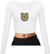 Load image into Gallery viewer, NC A&amp;T Aggie Dog Face Fitted Scoop Neck LS Crop Top
