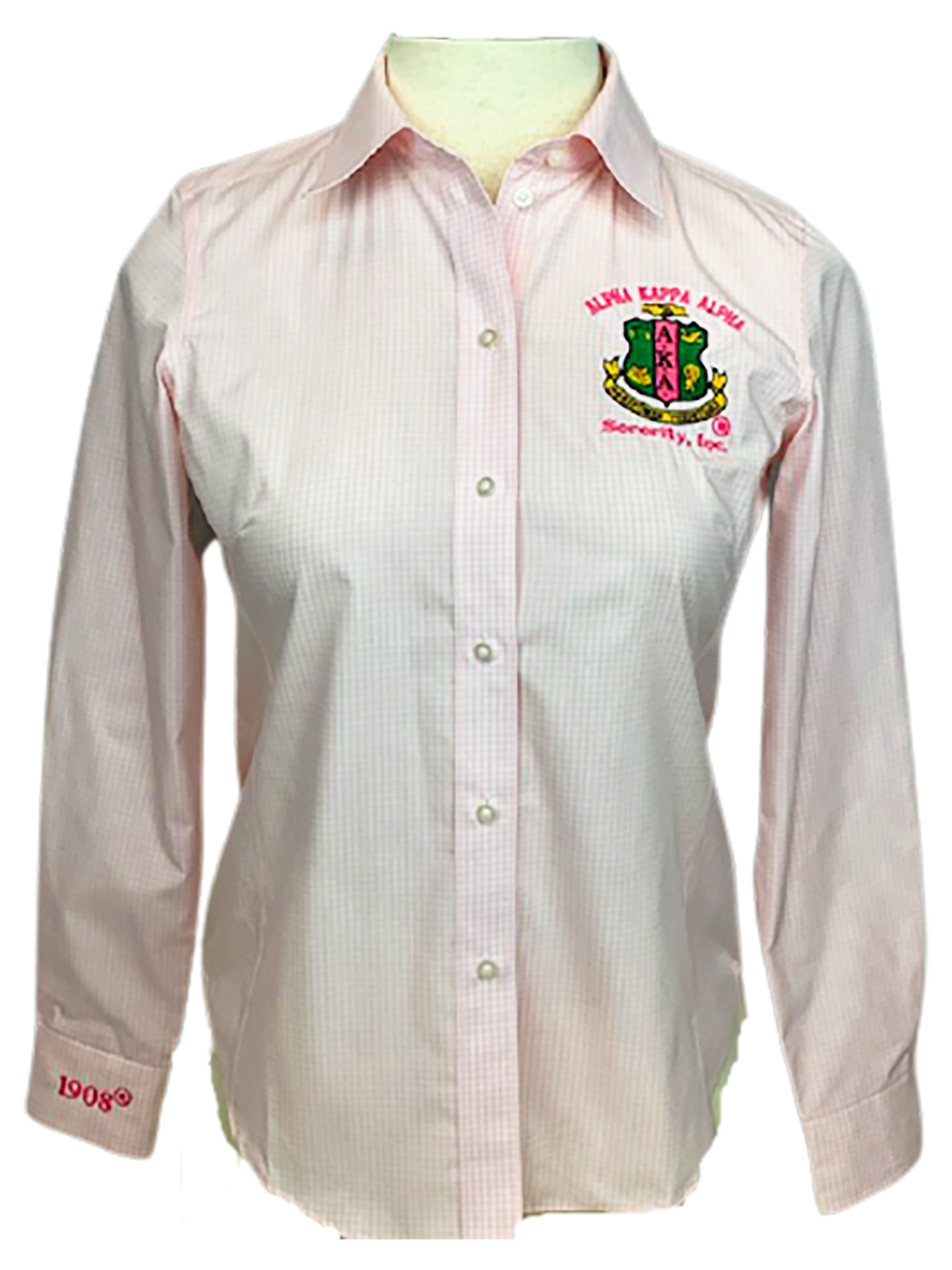AKA Embroidered Light Pink Gingham Button Down