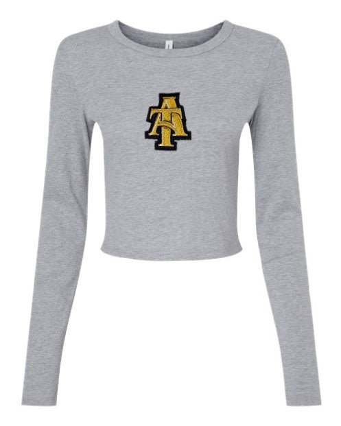 NC A&T Interlocking A and T LS Crop Top