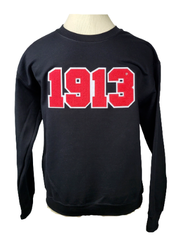 DST 1913 Chenille Black Ladies Crew Neck Sweatshirt