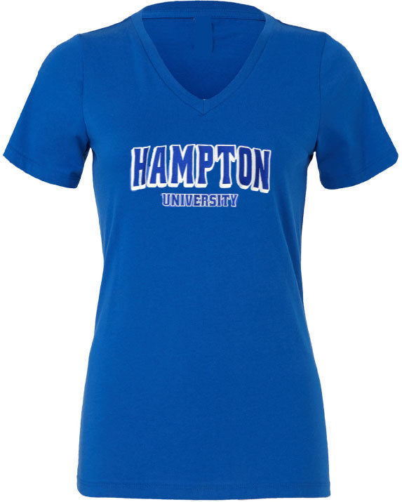 Hampton University Embroidered Ladies Cut V-Neck T-shirt