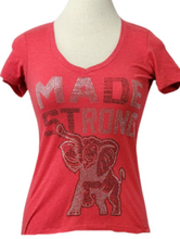 Load image into Gallery viewer, ΔΣΘ DST Made Strong Rhinestone Ladies Fitted V-Neck Red Tee
