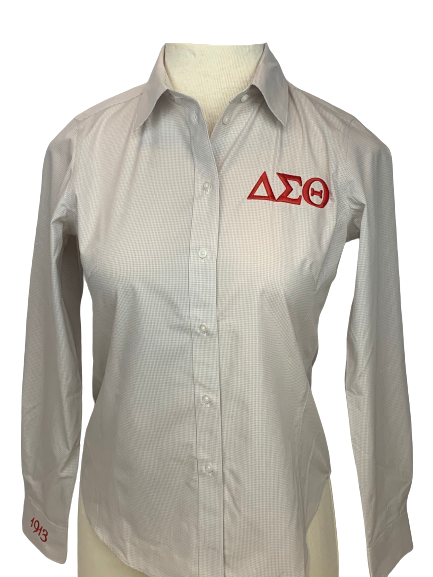 ΔΣΘ Cream Embroidered Gingham Blouse