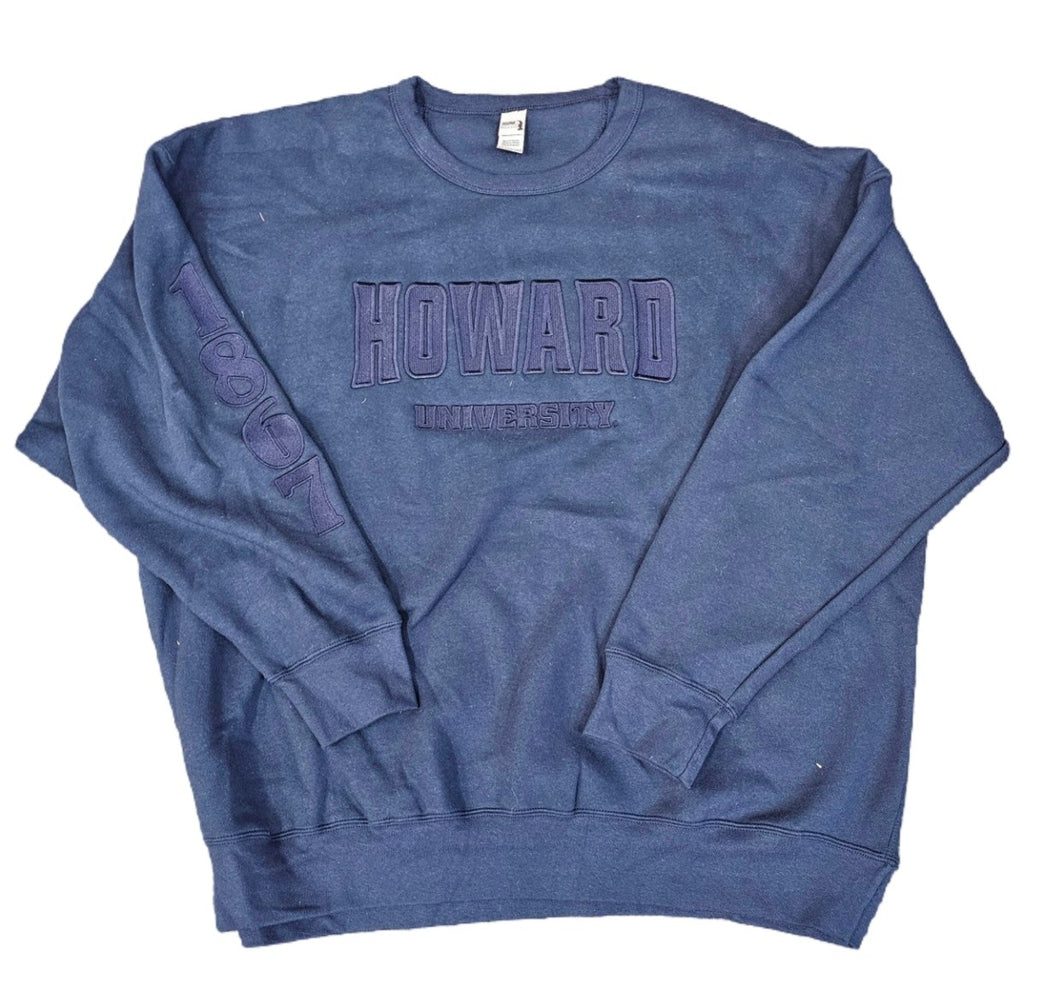 Howard University Embroidered Unisex Cut Tone on Tone Crewneck Sweatshirt