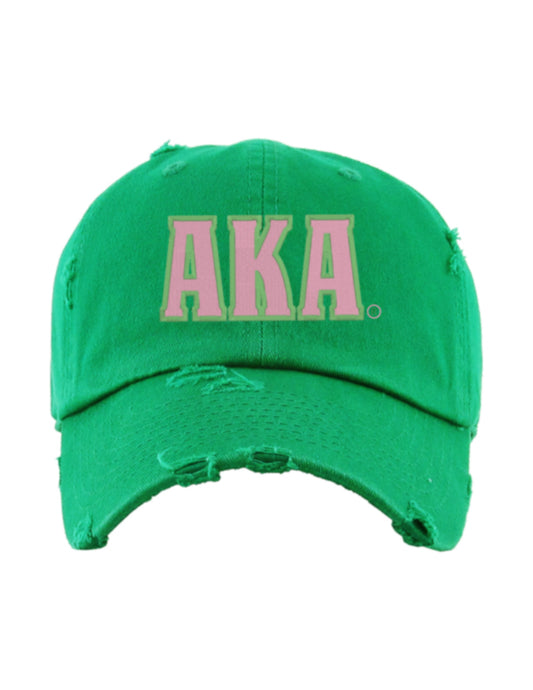 AKA Green "AKA" Distressed Adjustable cap