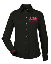 Load image into Gallery viewer, DST Educator Greek Letter Embroidered Twill Long Sleeve Shirt Ladies Cut
