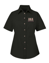 Load image into Gallery viewer, AKA Educator Greek Letter Embroidered Twill Short Sleeve Shirt Ladies Cut

