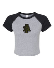 Load image into Gallery viewer, NC A&amp;T Raglan Fitted Interlocking A &amp; T Crop Top Tee
