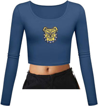 Load image into Gallery viewer, NC A&amp;T Interlocking Aggie Dog Face Fitted Scoop Neck LS Crop Top
