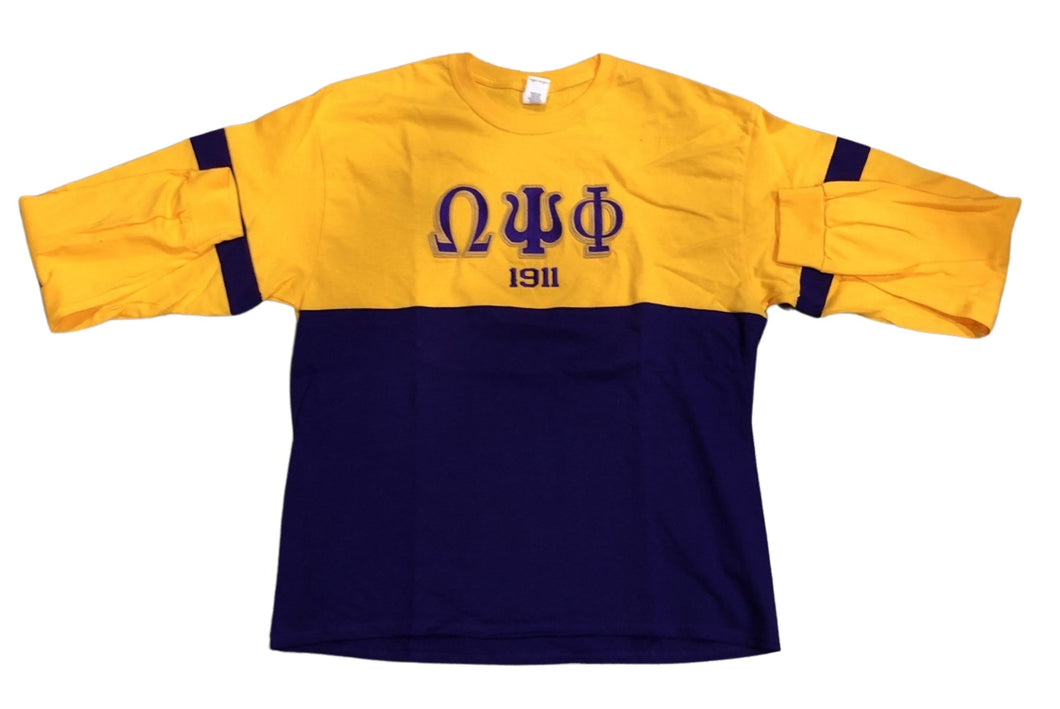 Omega Psi Phi Embroidered Colorblock Long Sleeve T-shirt