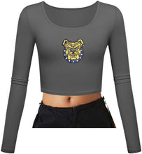 Load image into Gallery viewer, NC A&amp;T Aggie Dog Face Fitted Scoop Neck LS Crop Top
