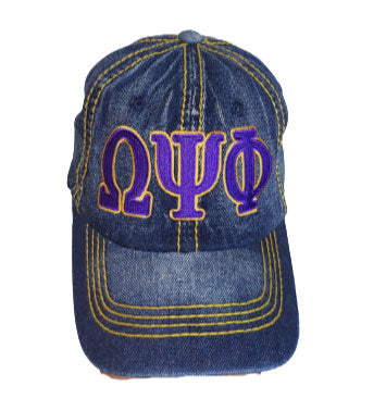 Omega Psi Phi Denim with Gold Cap