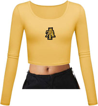 Load image into Gallery viewer, NC A&amp;T Interlocking A and T Fitted Scoop Neck LS Crop Top
