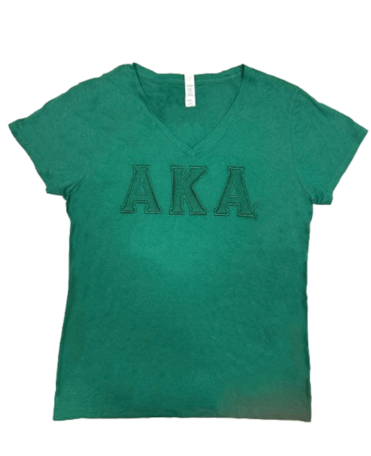 AKA Green Tone on Tone V-Neck Embroidered Tee