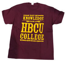 Load image into Gallery viewer, HBCU I Got My Knowledge From A HBCU College Maroon &amp; Gold Tee
