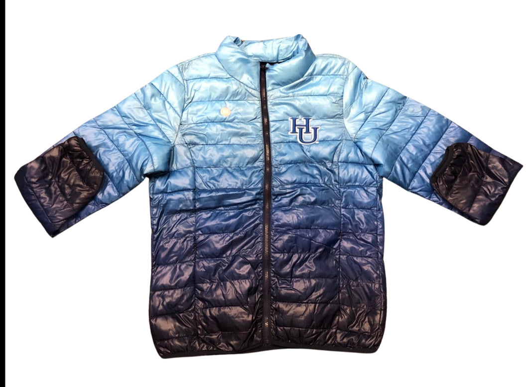 Hampton University Embroidered Shiny Fade to Navy Ladies Puffer Jacket