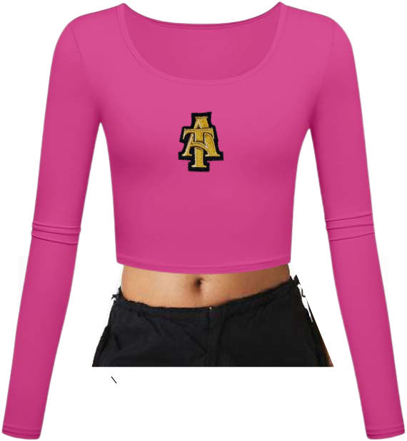 NC A&T Interlocking A and T Fitted Scoop Neck LS Crop Top
