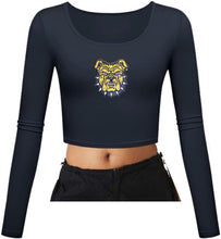 Load image into Gallery viewer, NC A&amp;T Aggie Dog Face Fitted Scoop Neck LS Crop Top

