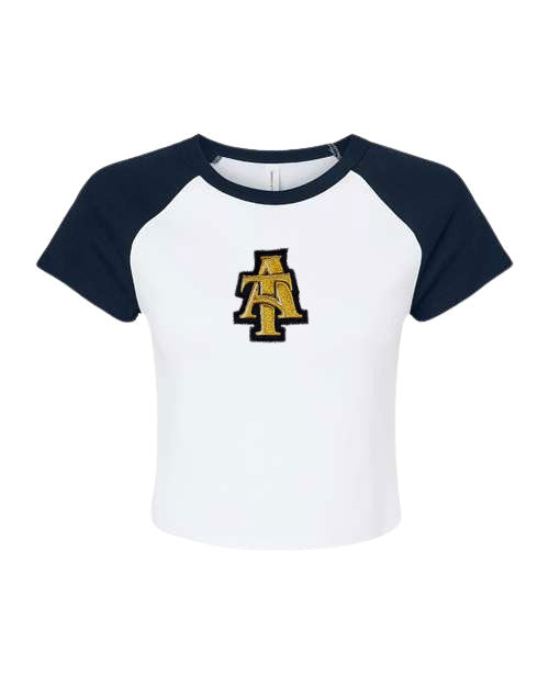 NC A&T Raglan Fitted Interlocking A & T Crop Top Tee