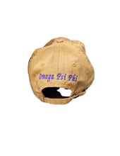 Load image into Gallery viewer, Gold Omega Psi Phi Double Hooks 3D effect On Distressed Cap
