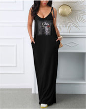 Load image into Gallery viewer, ΔΣΘ DST Spoiler Alert Adjustable Spaghetti strap maxi dress with pockets.
