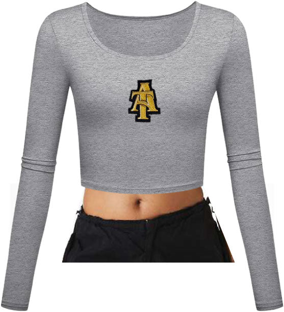 NC A&T Interlocking A and T Fitted Scoop Neck LS Crop Top