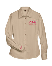 Load image into Gallery viewer, DST Educator Greek Letter Embroidered Twill Long Sleeve Shirt Ladies Cut
