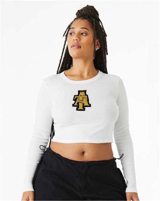 NC A&T Interlocking A and T LS Crop Top