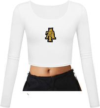 Load image into Gallery viewer, NC A&amp;T Interlocking A and T Fitted Scoop Neck LS Crop Top
