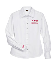 Load image into Gallery viewer, DST Educator Greek Letter Embroidered Twill Long Sleeve Shirt Ladies Cut
