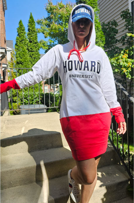 Howard University White Red Color-Block | Embroidered Hoodie Dress