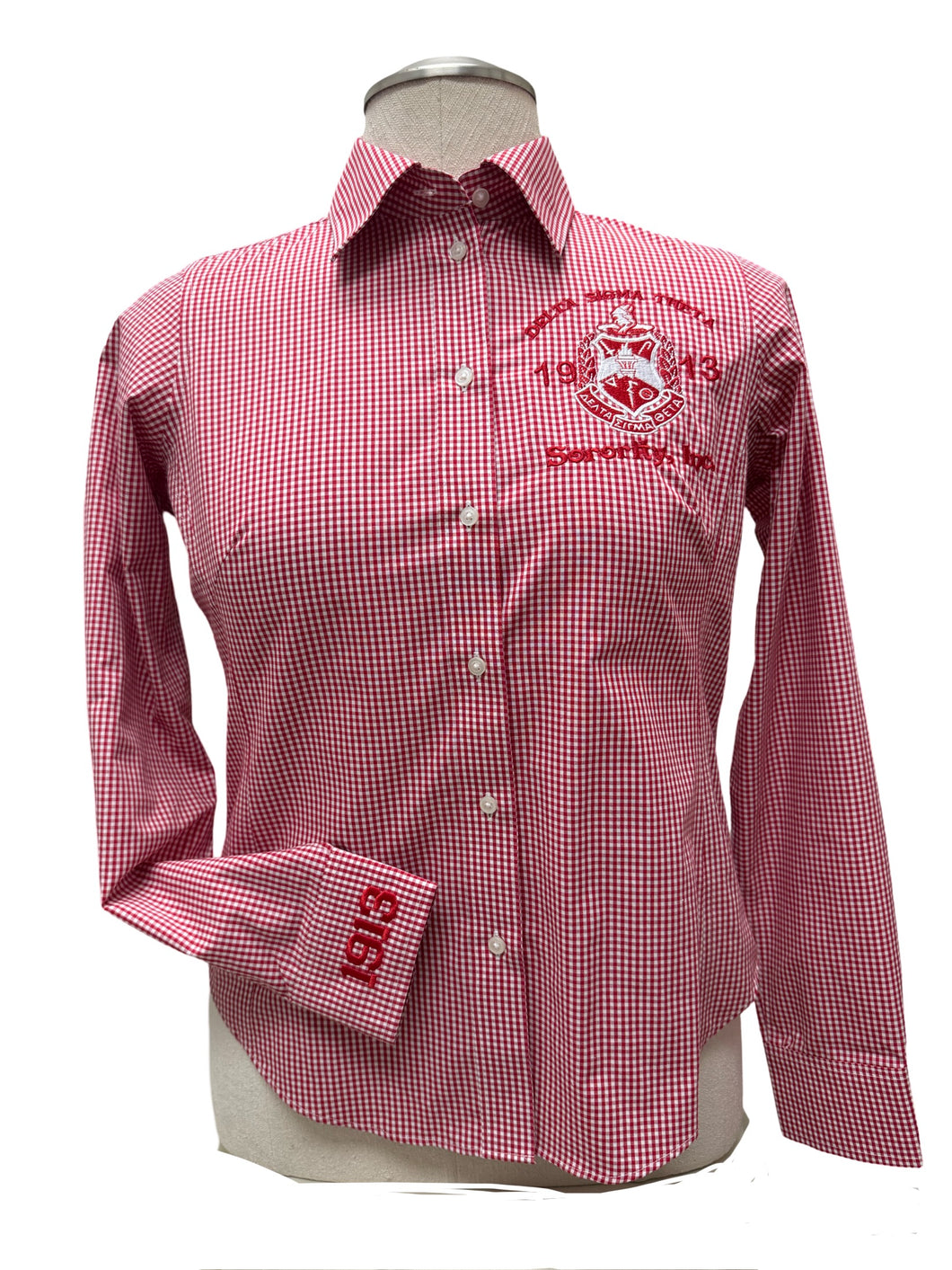 Delta Shield Embroidered Gingham Blouse