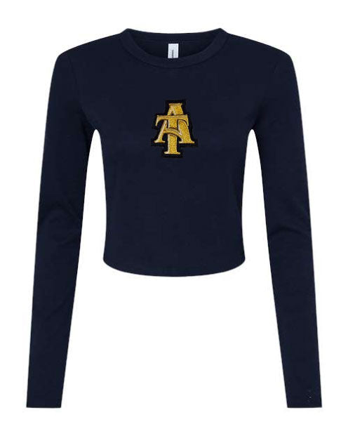 NC A&T Interlocking A and T LS Crop Top