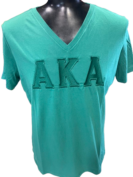 AKA Green Tone on Tone V-Neck Embroidered Tee