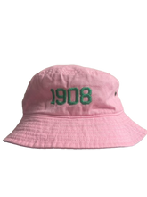 Load image into Gallery viewer, AKA Pink Bucket hat with 1908 Embroidered on the back
