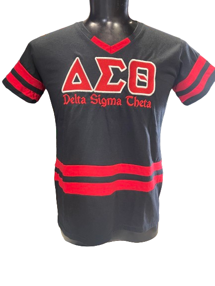 ΔΣΘ Varsity Jersey Embroidered G2 V-Neck Tee (*Plus sizes available*)