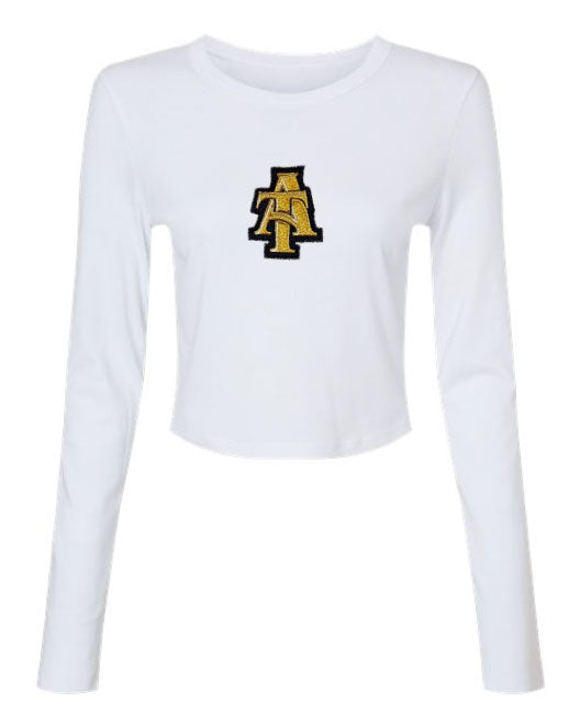 NC A&T Interlocking A and T LS Crop Top