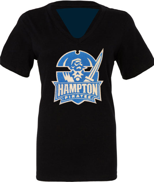 Hampton University | Embroidered Chenille Ladies Cut Fitted V-neck T-shirt