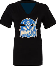 Load image into Gallery viewer, Hampton University | Embroidered Chenille Ladies Cut Fitted V-neck T-shirt
