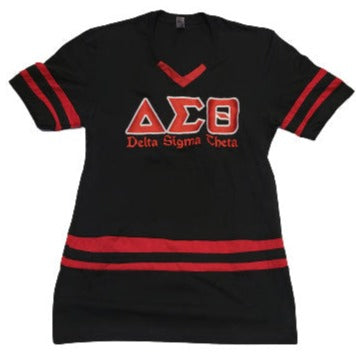 ΔΣΘ Varsity Jersey Embroidered G2 V-Neck Tee (*Plus sizes available*)